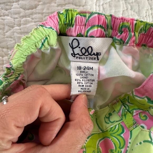 LILLY PULITZER Toddler Baby Pants, Pink and Green with Eyelet Trim 18-24M - Picture 2 of 3